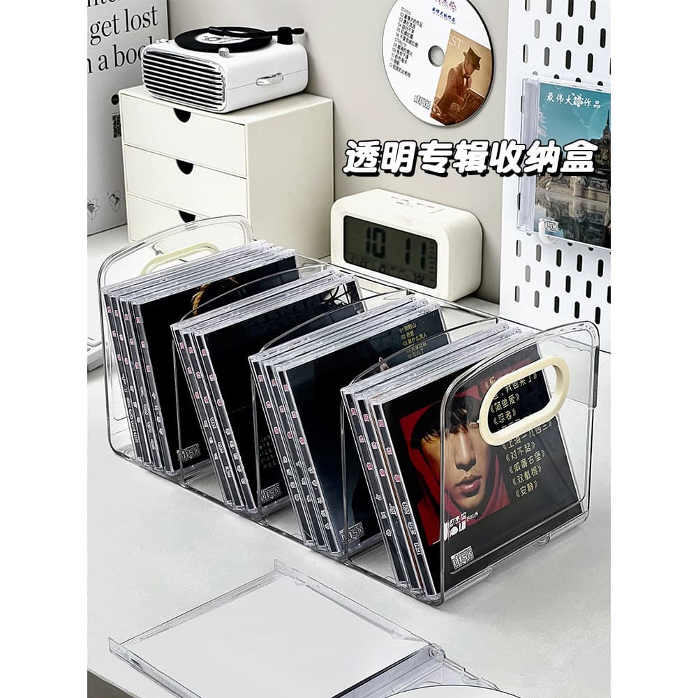 Caixa de armazenamento de álbum separado Desktop acrílico grande capacidade CD disco Display rack coleção álbum rack arm