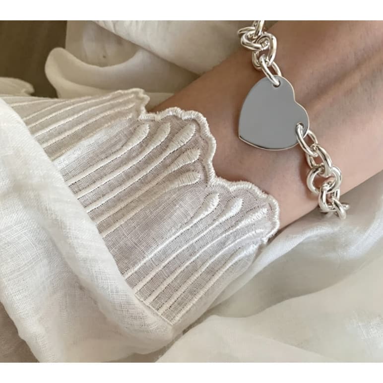 Pulseira Com Fecho Lagosta Pingente De Coração Em Prata Pura 925