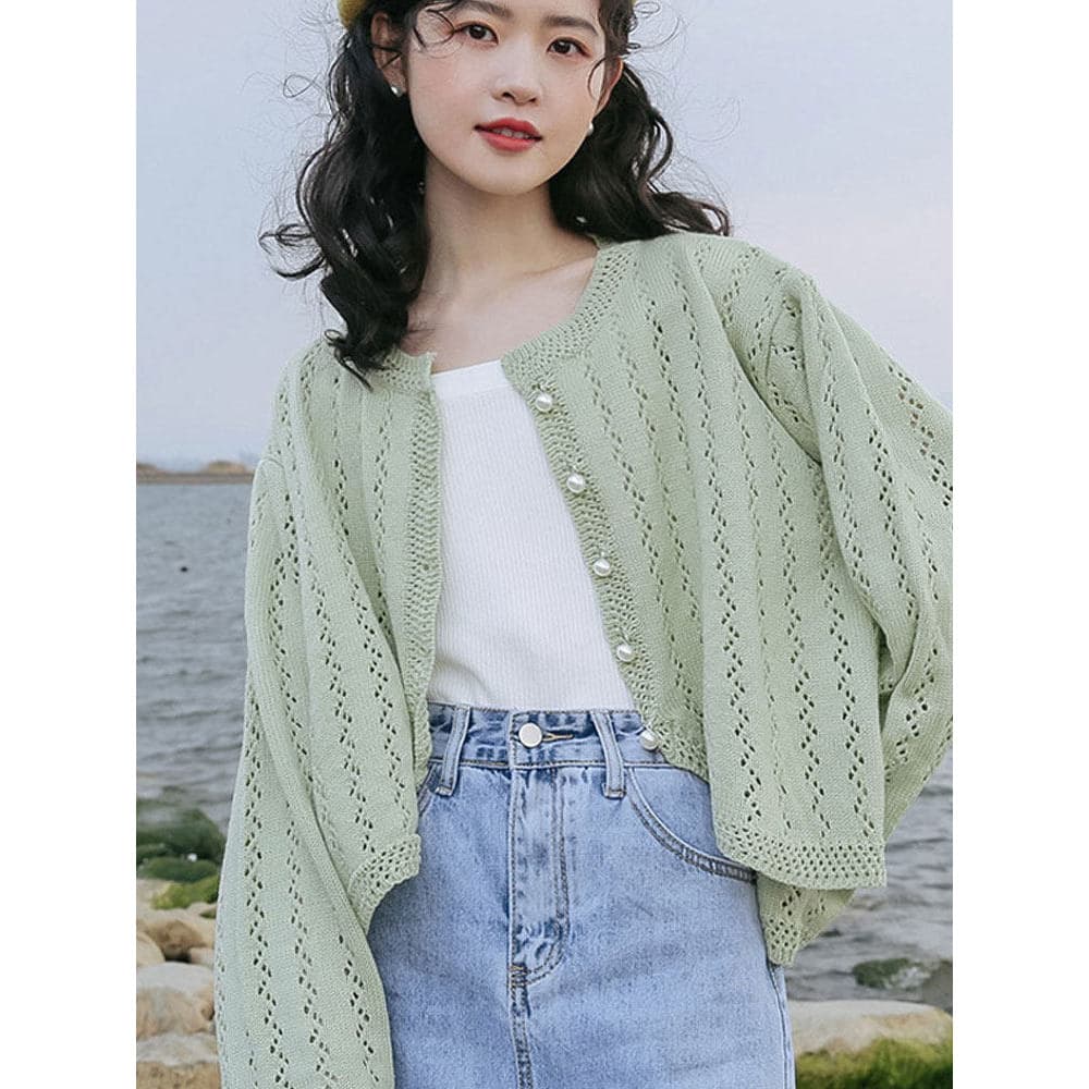 Cardigan de malha curto feminino roupas de primavera 2026 novo estilo camisa de ar condicionado camisola feminina jaquet