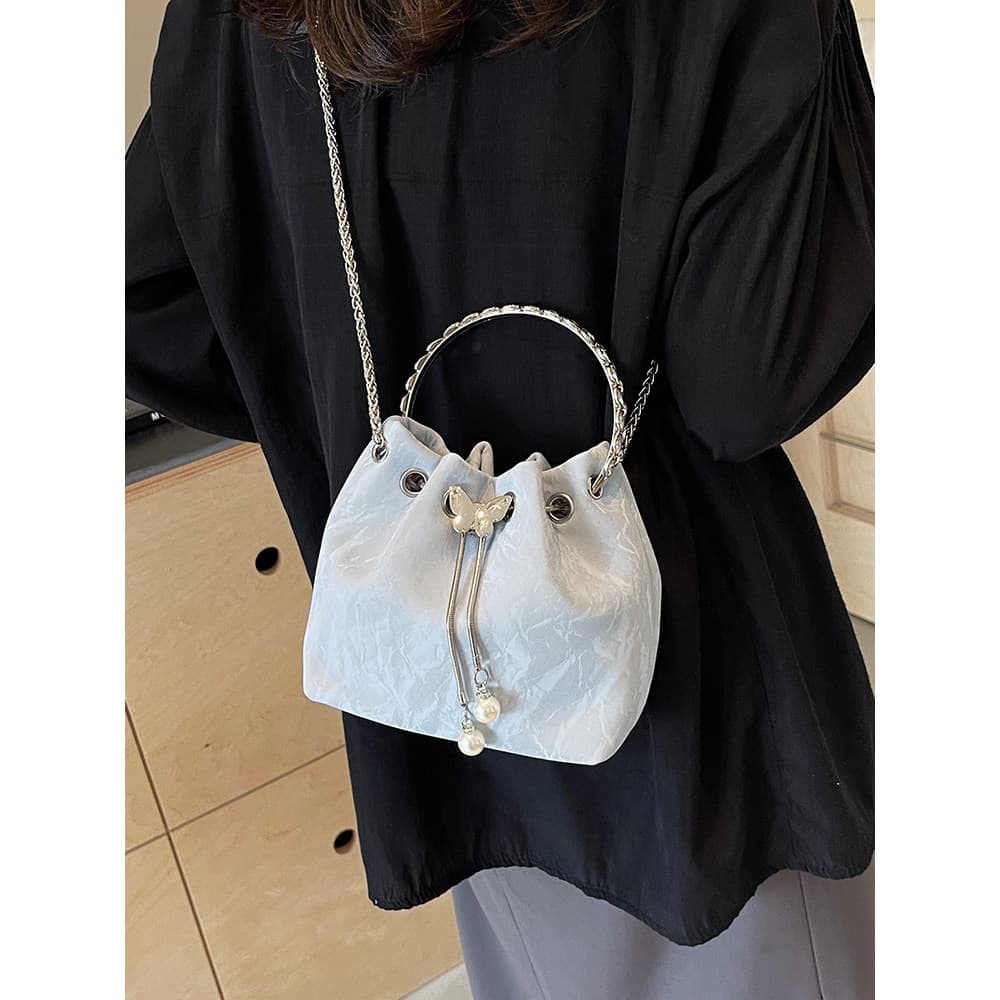 bolsa transversal feminino bolsa feminina Bolsa Feminina Verão Nicho Cross-Body Portátil Corrente Plissada