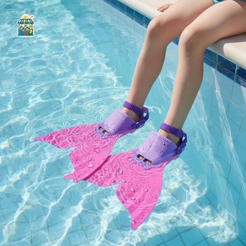 Barbatanas De Natação De Silicone Sereia Ajustáveis , Barbatana Dura De Corpo Macio E Seca Para Jovens , Prática À Beira