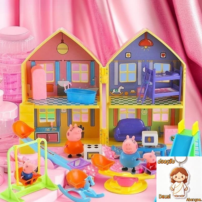 Peppa Pig Casa de Luxo Brinquedos Dupla Face Festa em Família Figuras de Ação Educacionais Boneca Crianças 8465s 89