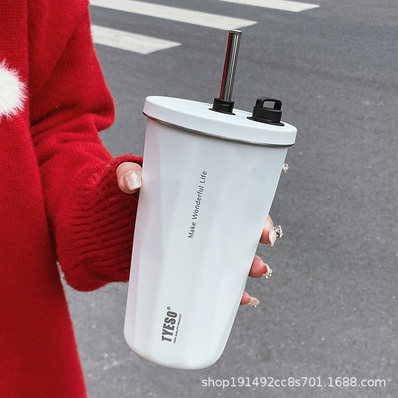Novo aço inoxidável 304 copo térmico cor sólida simples resistente ao choque portátil copo de palha esportes ao ar livre
