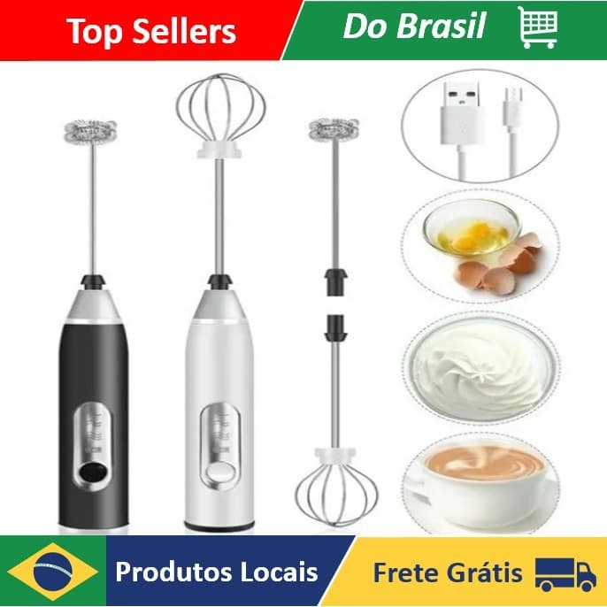 Mixer Recarregavel 2 em 1 Eletrico Misturador Batedor Ovo Leite Café