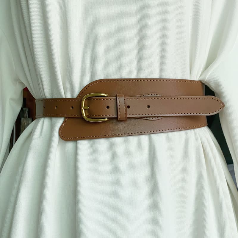 Cinto largo de couro genuíno feminino cinto Diagonal exterior decoração vestido com saia camisa verão All-Match cinto