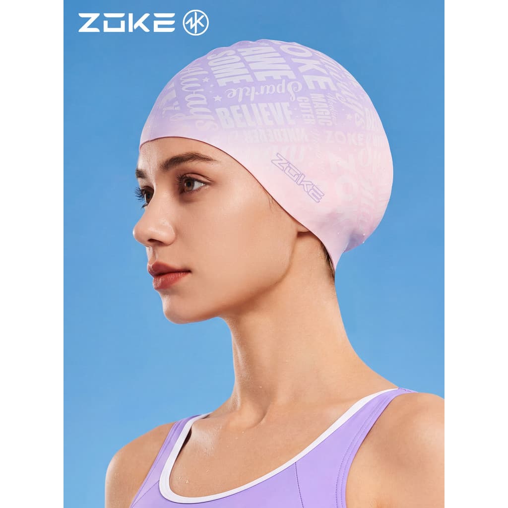 Touca de natação de Silicone Zhuke para mulheres, não estrangulam a cabeça, cabelos longos, à prova d'água, proteção par