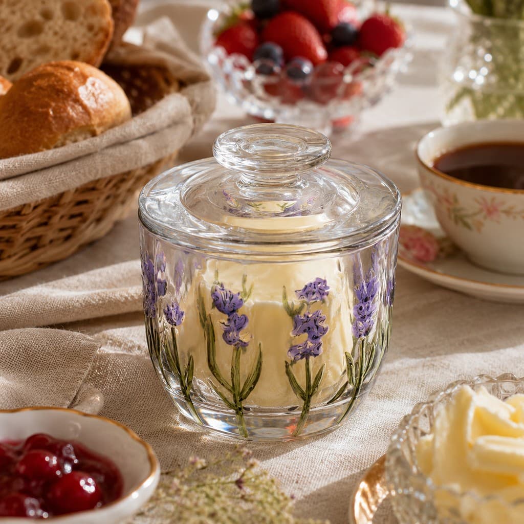 Manteigueira Francesa Lavanda Hand Painting Cristal Ecológico Lyor