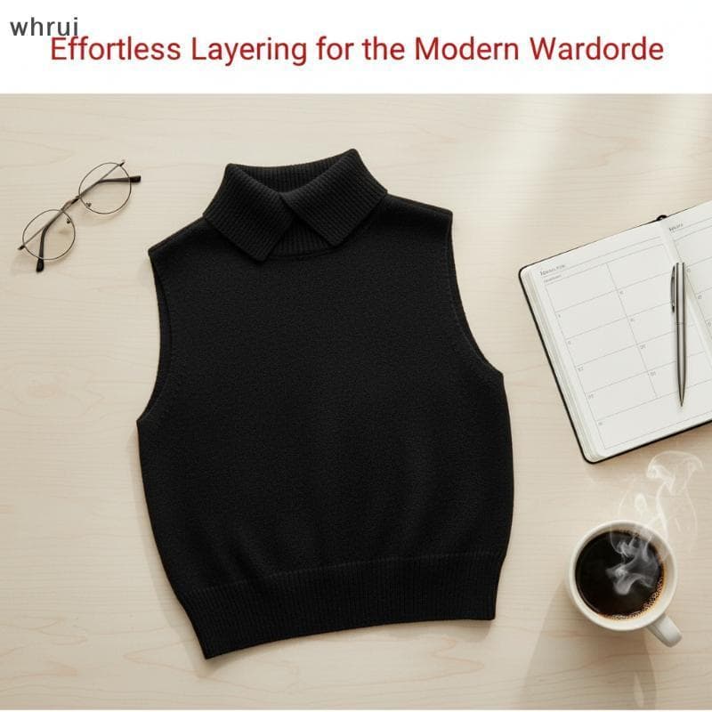 [WHRUI] Colete De Malha Sem Mangas De Cor Sólida Estilo Coreano Para Mulheres , Top Casual Outono Inverno