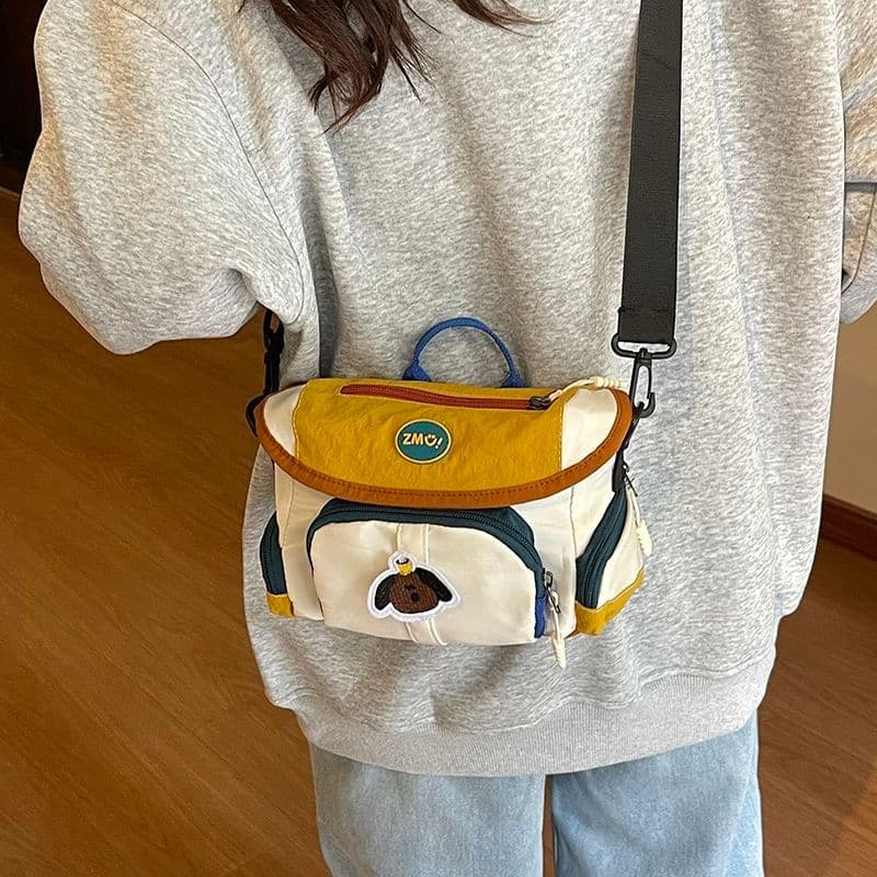 Nova bolsa pequena multifuncional de ombro único com design em blocos de cor, bolsa transversal, leve, para armazenament