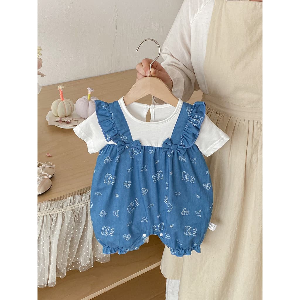 Bebê bebê macacão luz doce bonito imitação Denim falso macacão de duas peças bebê menina bebê macacão bonito bonito