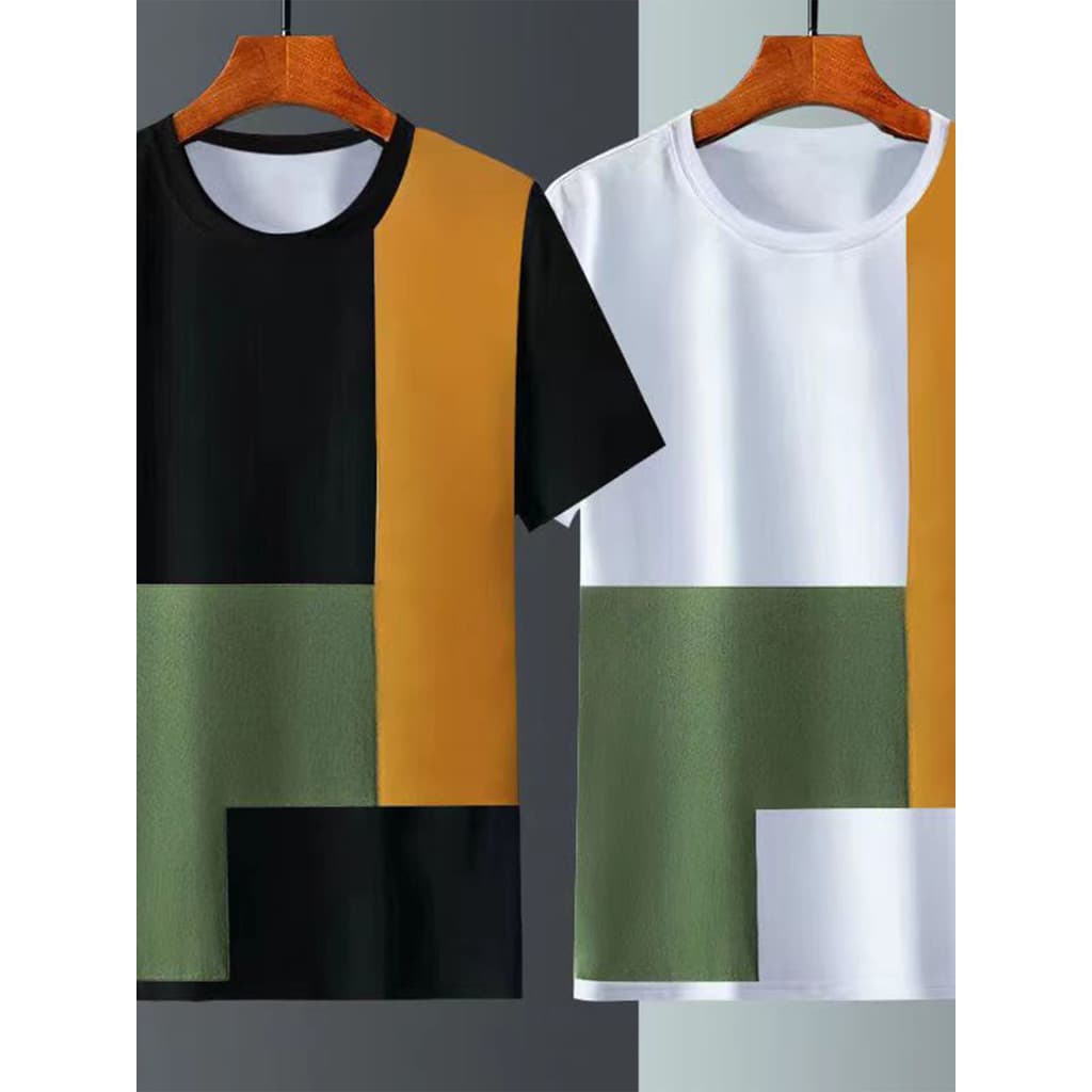 Camiseta Masculina Moderna De Manga Curta Contrastante