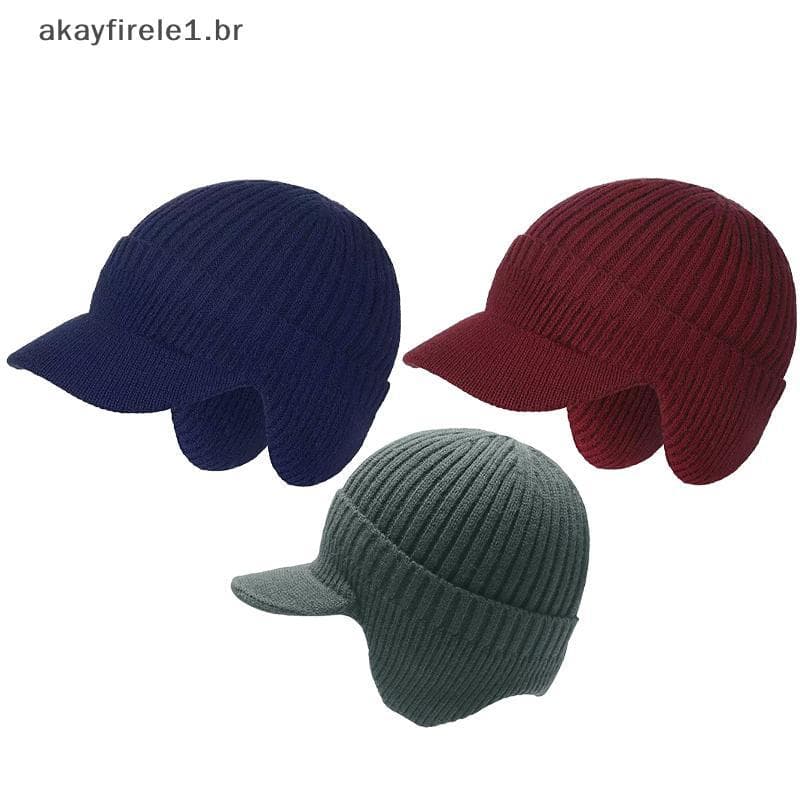 akayfirele1 Masculino Feminino Inverno Quente Malha Gorro Orelha Aba Velo Forrado Curta Crânios Boné Esqui Ao Ar Livre C