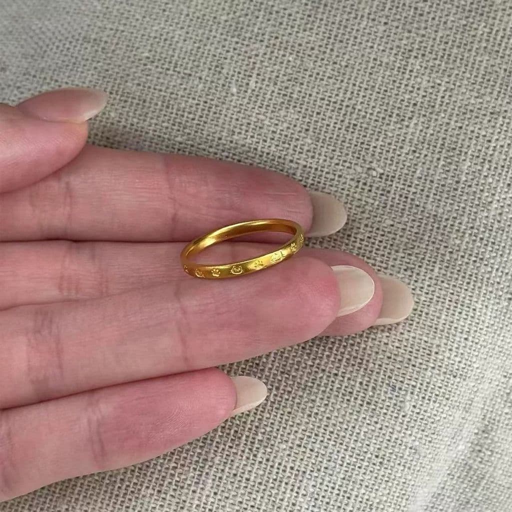 Anel dourado de gato da sorte, aço de titânio, não desbota, feminino, simples, estampa de gatinho, fofo, requintado, pre