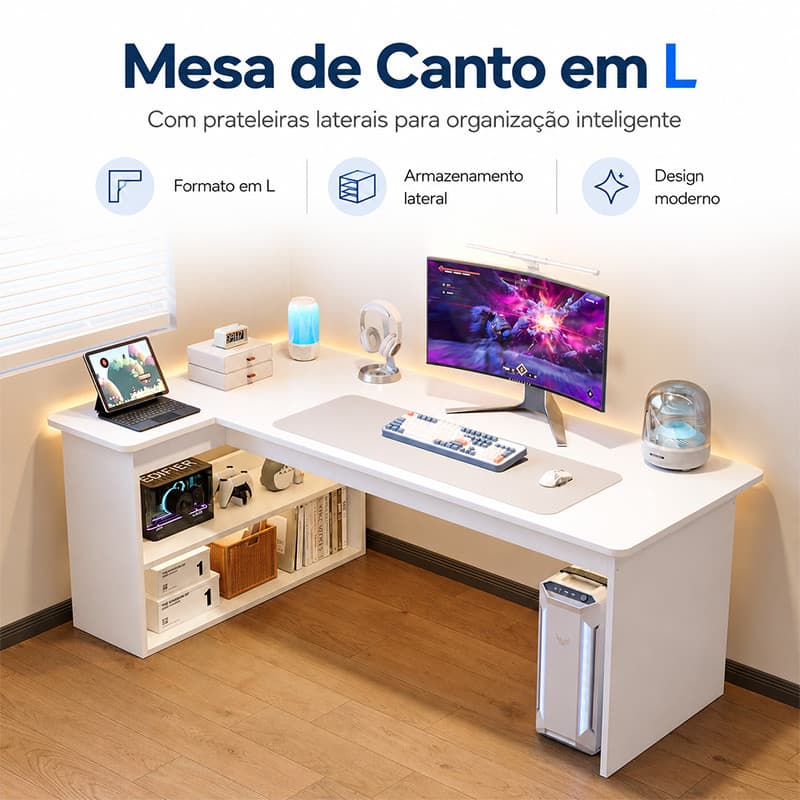 Drelife Mesa Canto c Gaveta e Prateleira p Quarto Combinação Escrivaninha e Penteadeira