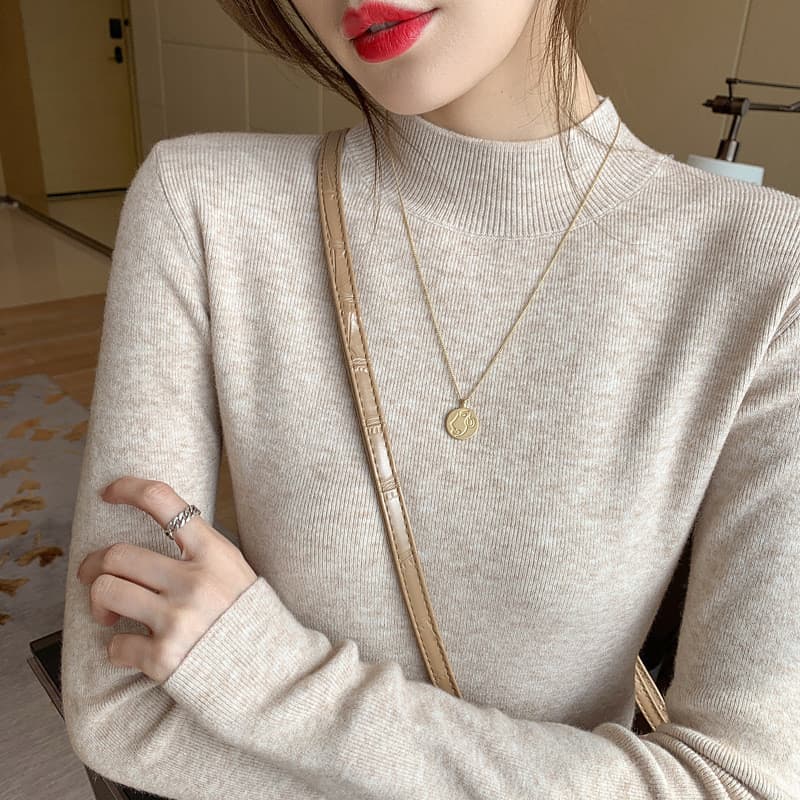 Camisa Feminina Elegante de Novo Estilo, Ajustada e Versátil, com Gola Alta 0841