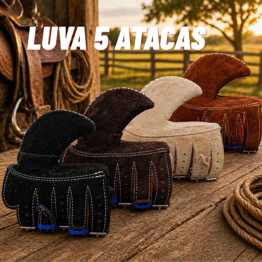 Luva Vaqueiro 5 Atacas  Profissional Em Couro Legitimo