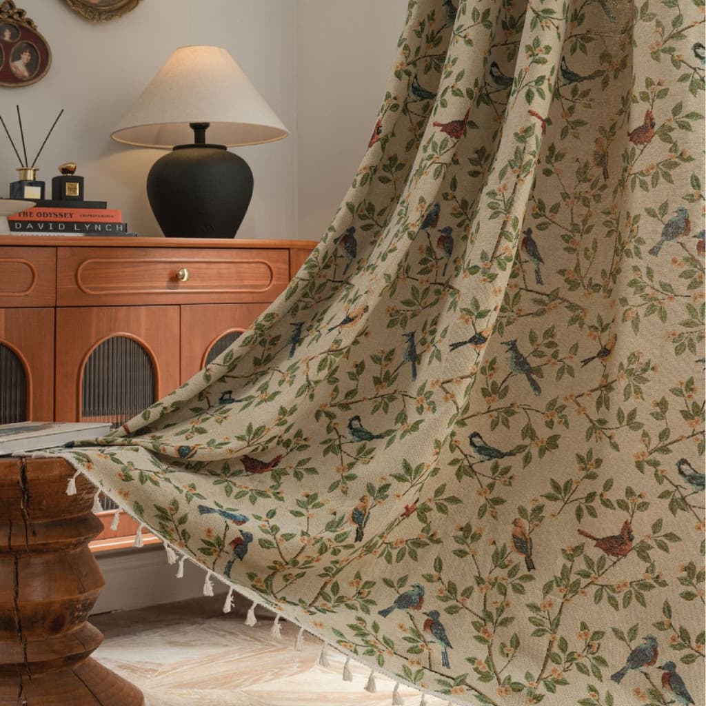 Cortina Jacquard flor pássaro padrão cortina terminada cortina de cozinha Bay janela Semi-sombreamento natal estilo étni