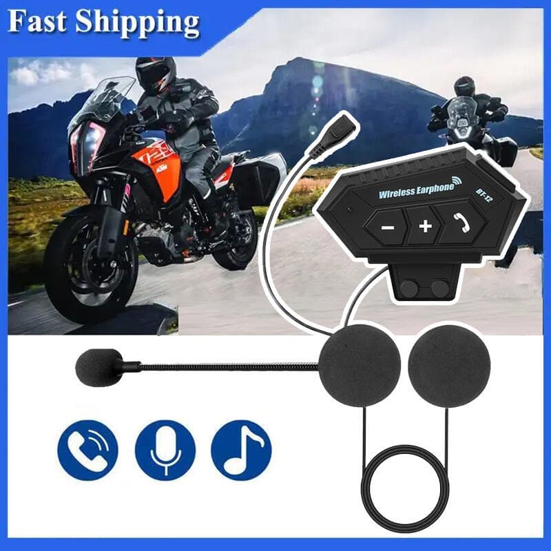 BT12 Bluetooth Capacete Da Motocicleta Fone De Ouvido Sem Fio Handsfree Estéreo Leitor Música Alto-Falante Suporte Chama
