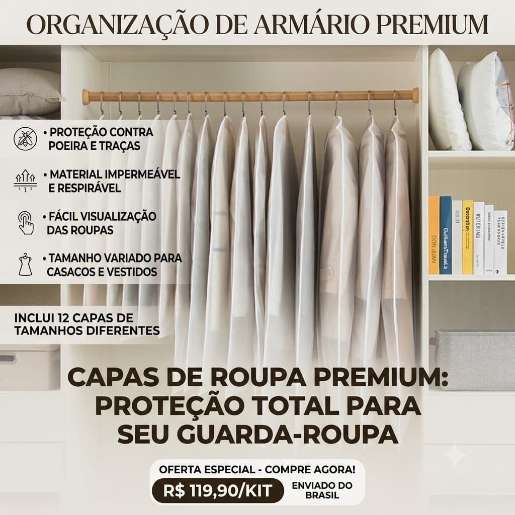 Kit Capas Anti Mofo Ternos Casacos Tecido Respirável Zíper Reforçado Perfeito Para Moradores De Apartamento Alugado