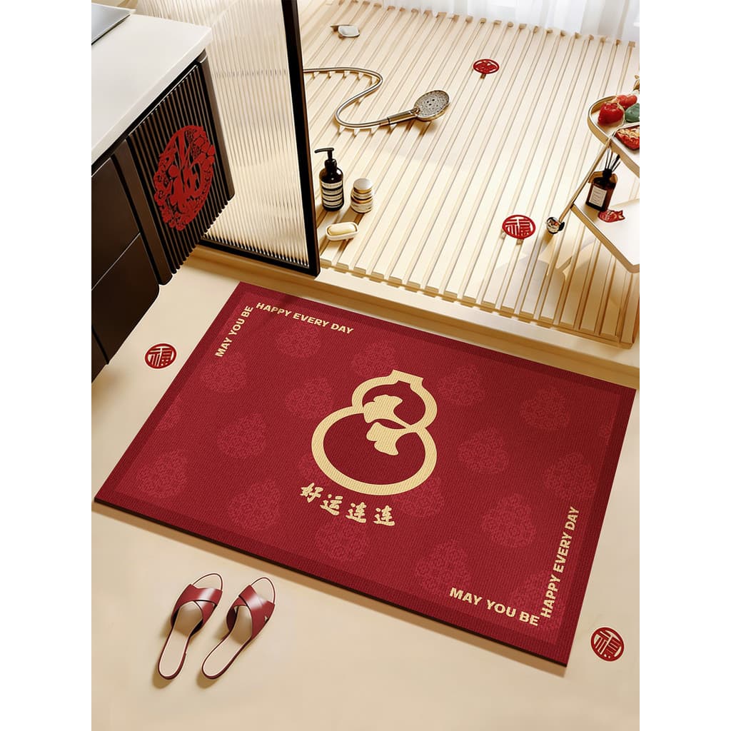 Ano novo vermelho tapete de banheiro inverno novo estilo casa banheiro porta absorvente Anti-deslizamento tapete cavalo