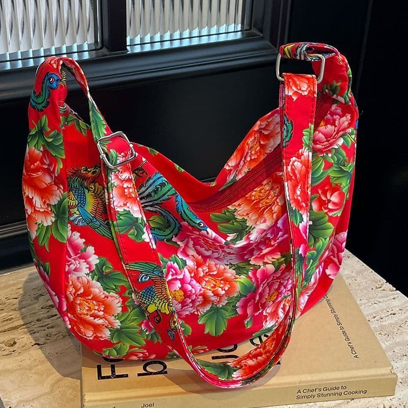 Nordeste grande flor pano saco feminino 2025 outono novo estilo moda bolsa de ombro feminino influenciador ins mensageir