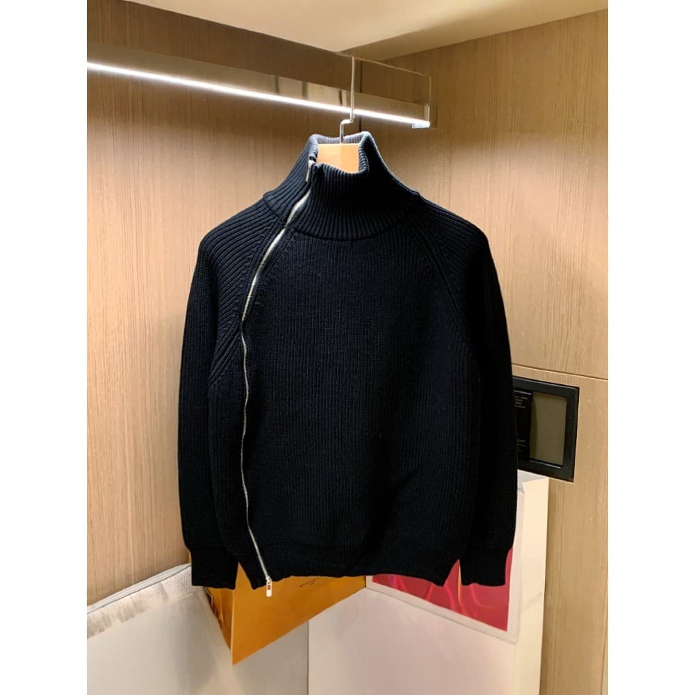 Europeu Street Wear preto gola alta camisola masculina inverno único zíper lateral engrossado malhas masculino quente to