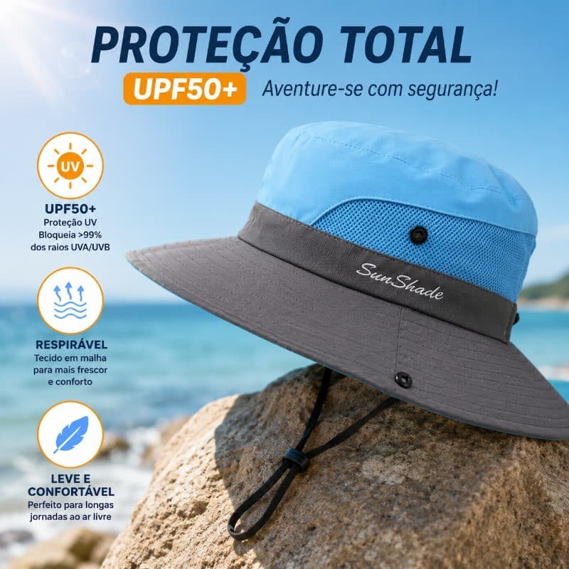 Chapéu de Pescador  Masculino Feminino Proteção UV 50+ Respirável Dobrável para Praia Pesca Trilha Camping Tactel