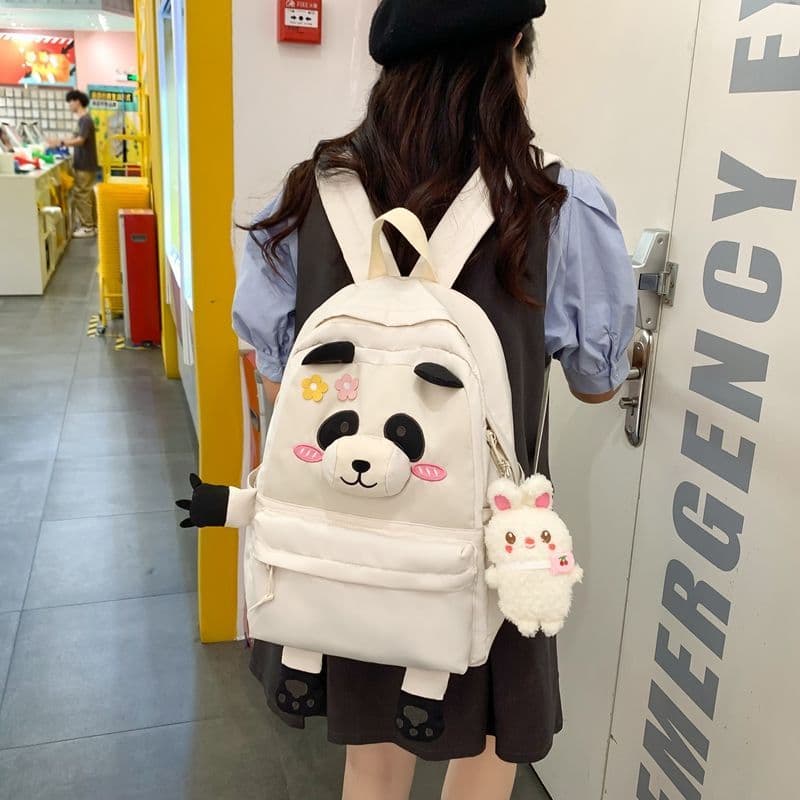 Mochila escolar para meninas, mochila fofa com desenho de panda para estudantes do ensino fundamental, mochila de grande