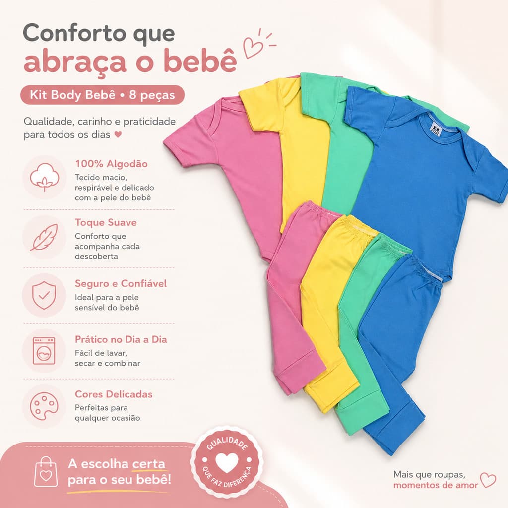 Kit De 8 Peças Roupa Bebe Masculino Enxoval Menino 4 Body Manga Curta + 4 Mijao Calca Algodao Maternidade