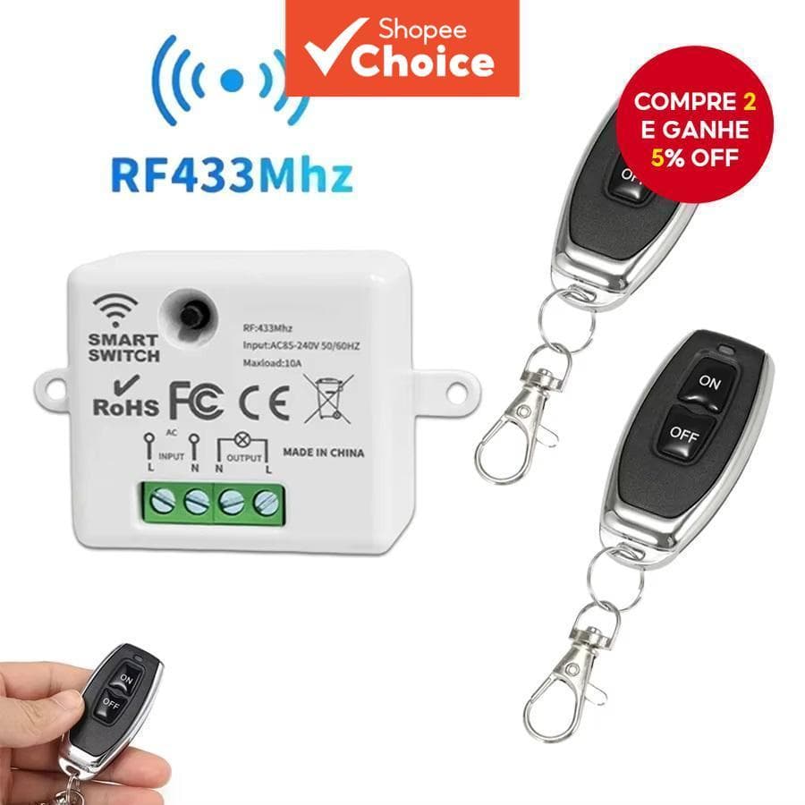 Interruptor de Luz Remoto de Controle Remoto RF433MHz Mini Receptor de Relé AC110V 220V para LED com Controle de