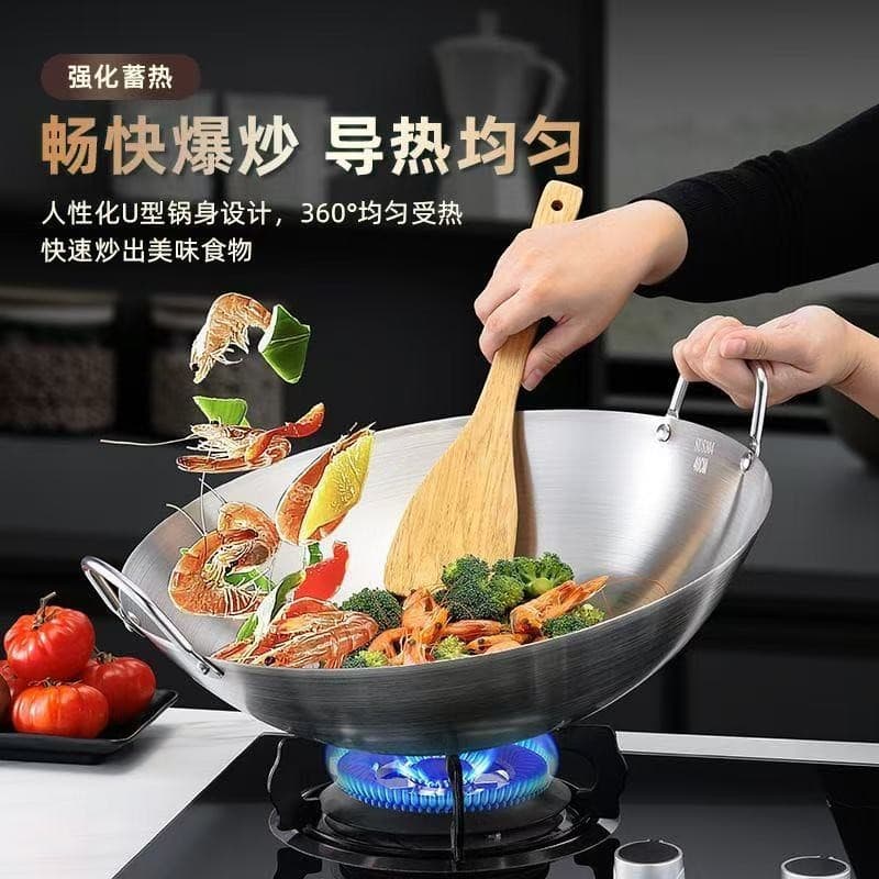 Cozinha de aço inoxidável lixar wok quente wok Extra grosso fundo redondo grande pote wok Ding engrenagem Hotel fogão a