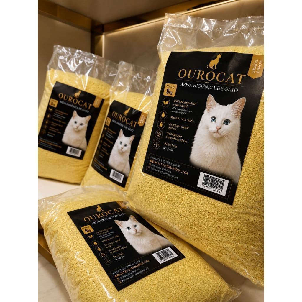 Kit Areia Sanitária Higiênica Natural Premium Grãos finos e médios de  Milho 100% Gatos Ourocat 4 kg
