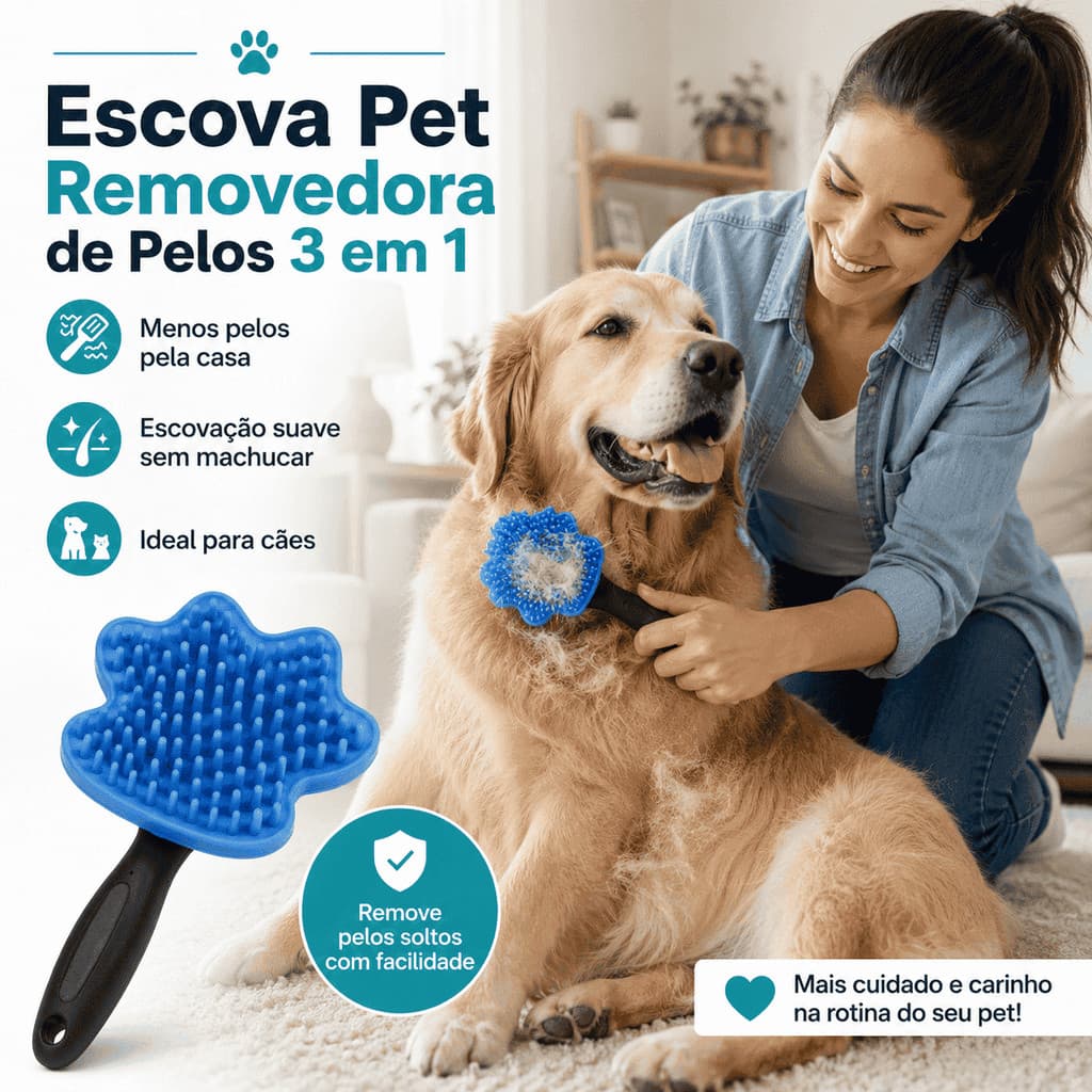 Escova Pet de Silicone Tira Pelos e Massageia Cães e Gatos