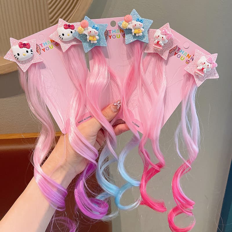 Conjunto de 2 peças de novas perucas fofas de princesa KT cat, presilhas de cabelo para meninas, acessórios de cabelo in