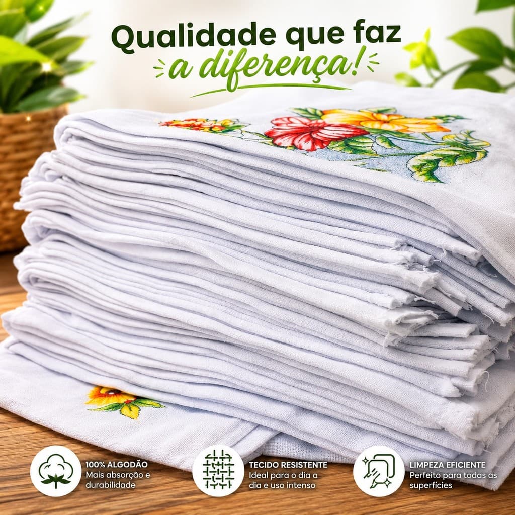 Kit 10 Panos de Prato gigante premium 40x70 100% Algodão Branco Alta Absorção Cozinha Resistente