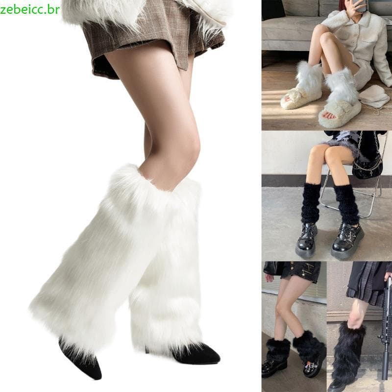 zebeicc Y2K Furs Leg Warmer Inverno Peludo Bota Longa Punhos Fuzzy Shoes Capa Fantasia De Festa