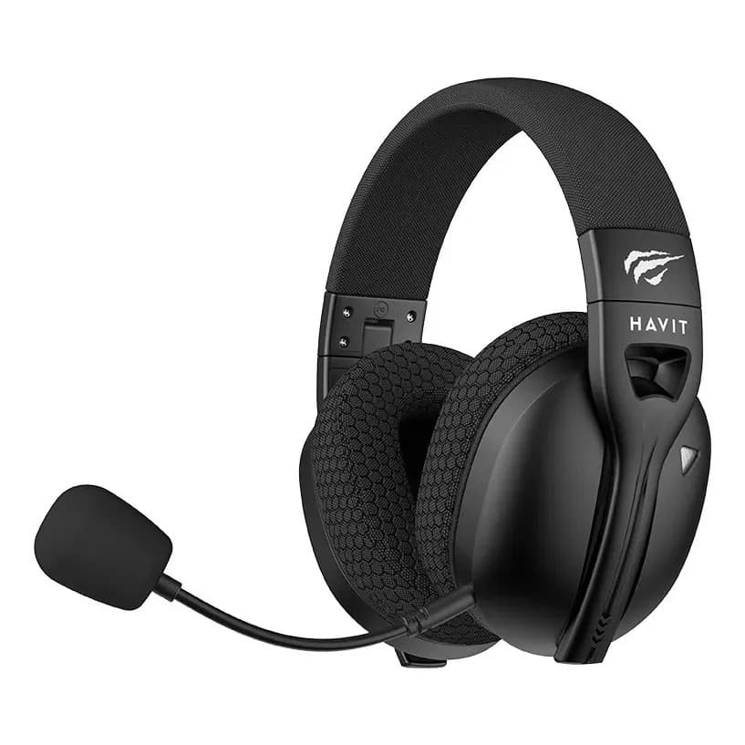 Headset Gamer Havit Fuxi H5 Sem Fio Tri-Mode Bluetooth 5.3 USB 2.4G P2 RGB Microfone Destacável Original