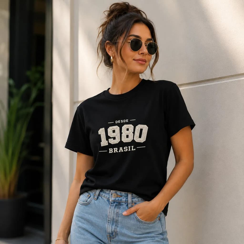 Camiseta Casual Desde Ano Brasil Algodão Macio Respirável Estampa Premium  Estilo Vintage Atemporal Urbana Casual Top