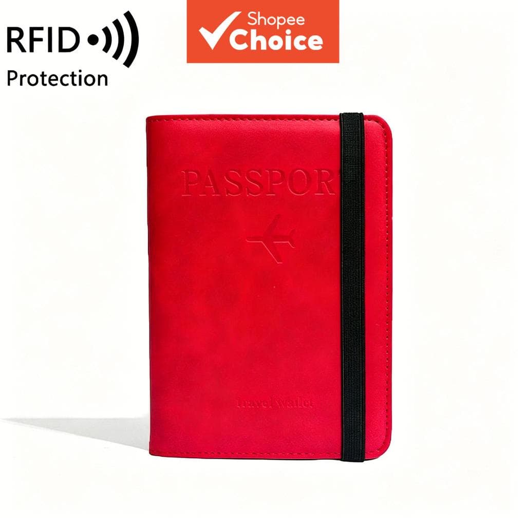 Porta-passaporte com RFID, carteira de passaporte fina, acabamento em couro PU, carteira multifuncional,