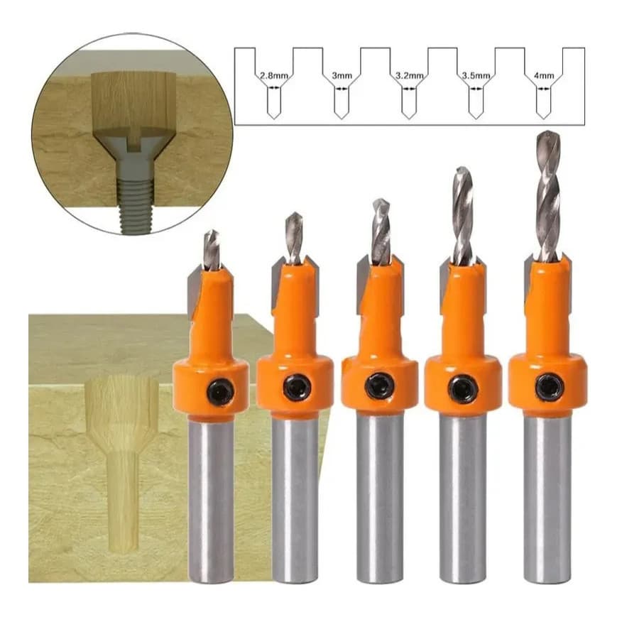 5 Brocas De Rebaixar Com Limitador 8mm