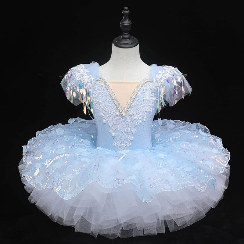 [WDF] Saia de balé de alta qualidade com decoração piscante para meninas, fantasia de Performance de Pettiskirt infantil