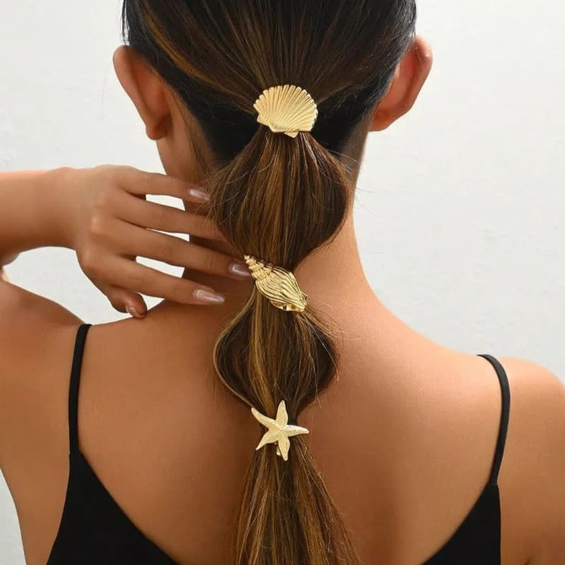 Ouro Estrela Do Mar Concha Férias Estilo casual metal Grampo De Cabelo Bico De Pato Praia Oceano Elemento Acessório
