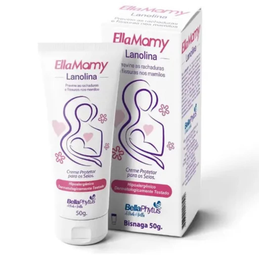 Creme Lanolina EllaMamy 50g BellaPhytus Protetor Mamilo Seios Amamentação Gestante