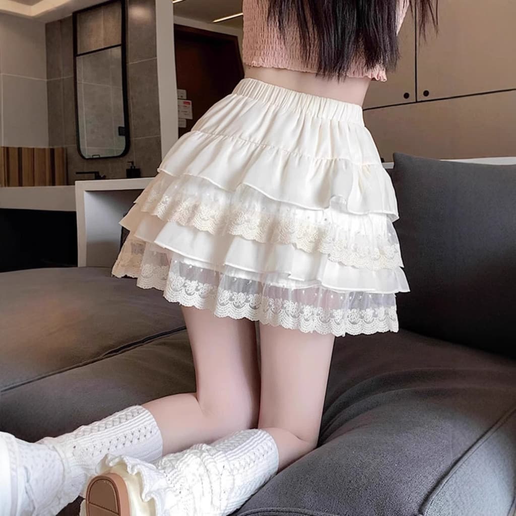 Saia com acabamento em renda estilo ballet, saia em camadas para mulheres, nova saia curta volumosa de cintura alta, ant