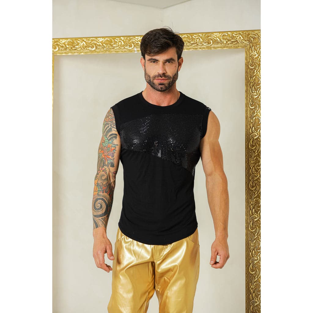 Regata Masculina JotaVê Viscolycra com Detalhe Paetê Malha Moda Masculina