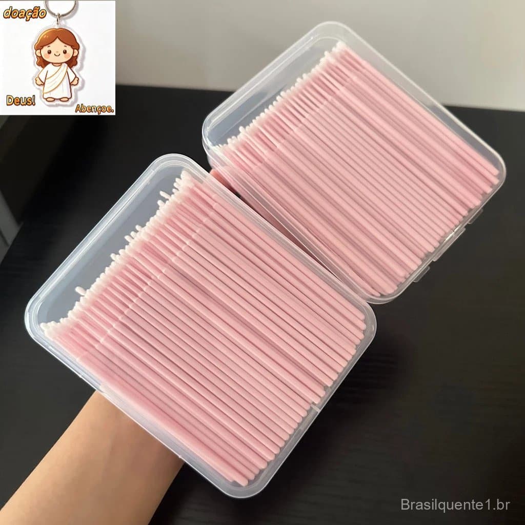 Kit 100 Microbrush Cotonete Alongamento Fio A Fio Cílios