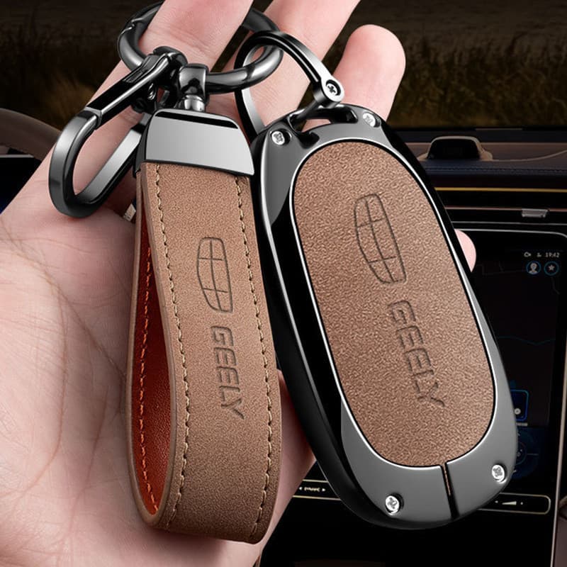 Capa De Couro Para Chave De Carro , Liga De Zinco , Geely EX2/EX2 Pro/Geome EX5 EV , Porta-Chaves , Acessórios