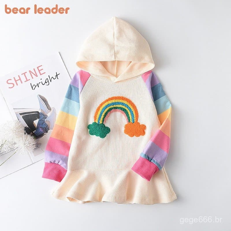Vestido de Festa para Meninas Leader Bear, Nova Marca, Vestido de Princesa Colorido com Capuz para Crianças