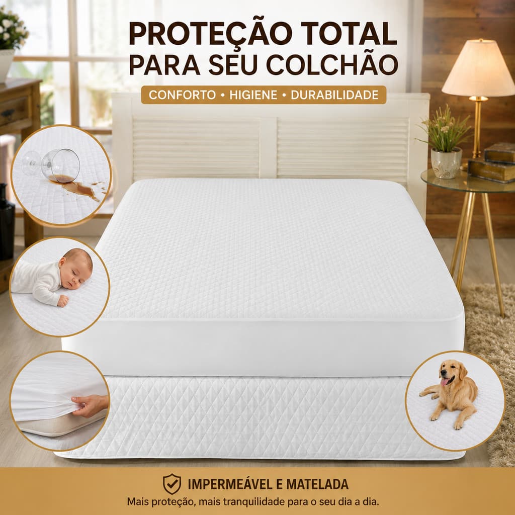 Protetor de Colchão King Impermeável Matelado Hotelaria com Elástico Lavável Bem Estar
