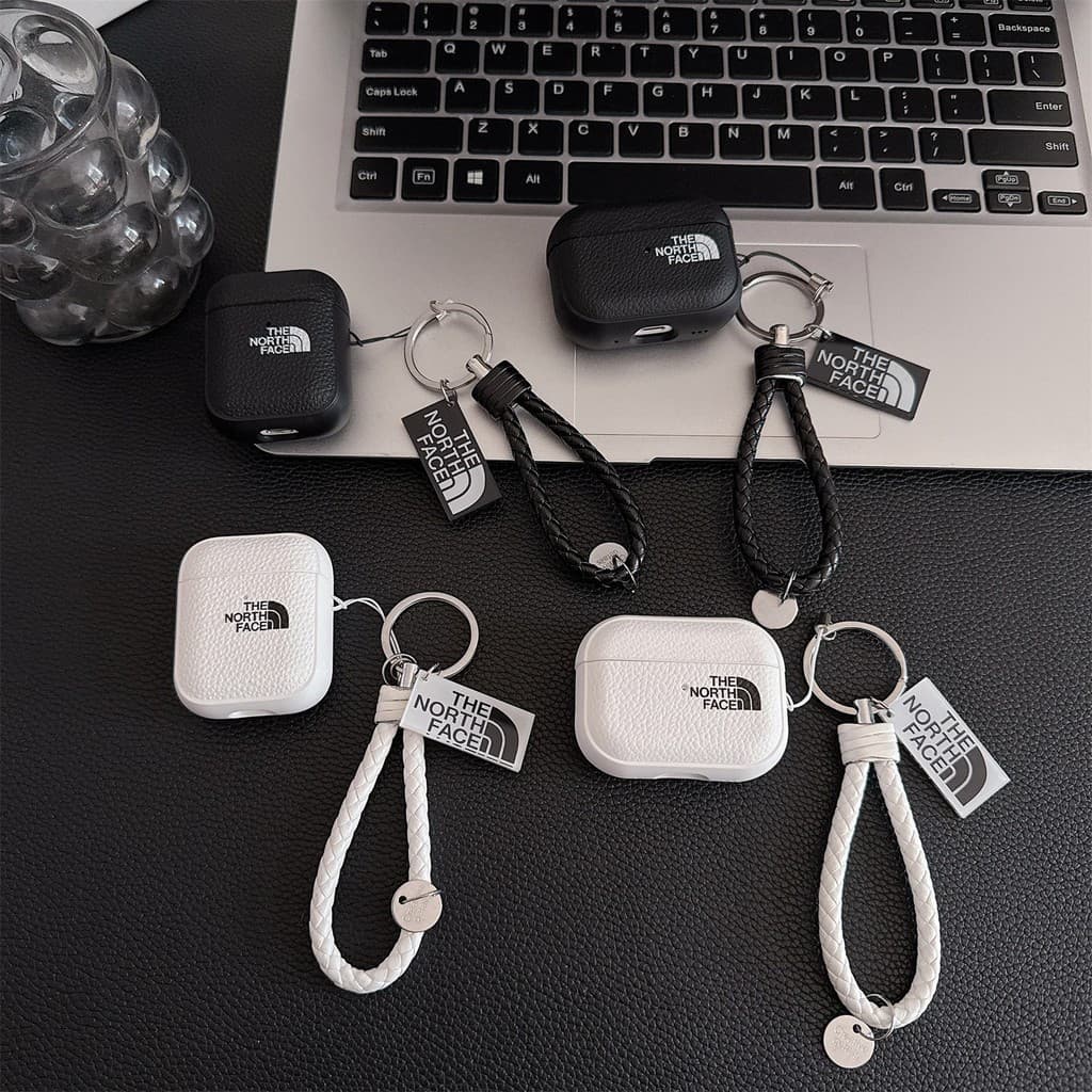 Compatível com AirPods 1 2 3 4 ANC Pro 3 2, capa protetora North Soft TPU com padrão de lichia e cordão KS96